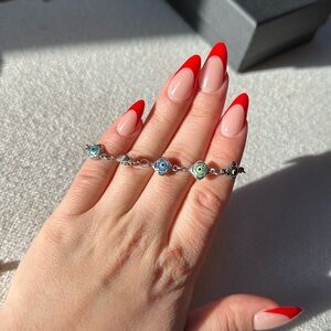 Multicolor bead sterling silver evil eye bracelet small